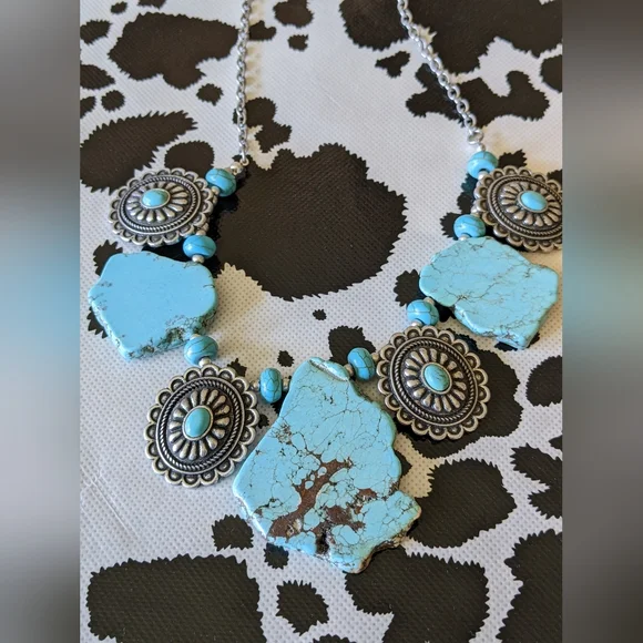 Turquoise and Silver Statement Necklace - Picture 1 of 5